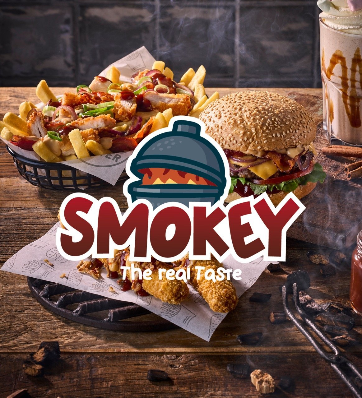 Smokey Weeks bij Foodmaster met burger, loaded frites, kipkorn en cinnamon shake.